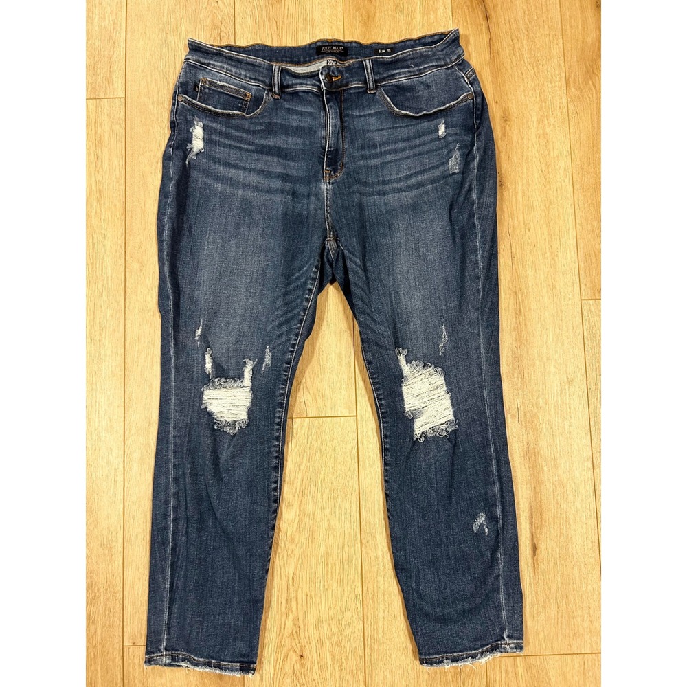 Judy Blue Slim Fit Distressed Dark Wash Jeans Plus Size 20W JB82334DK-PL Blue